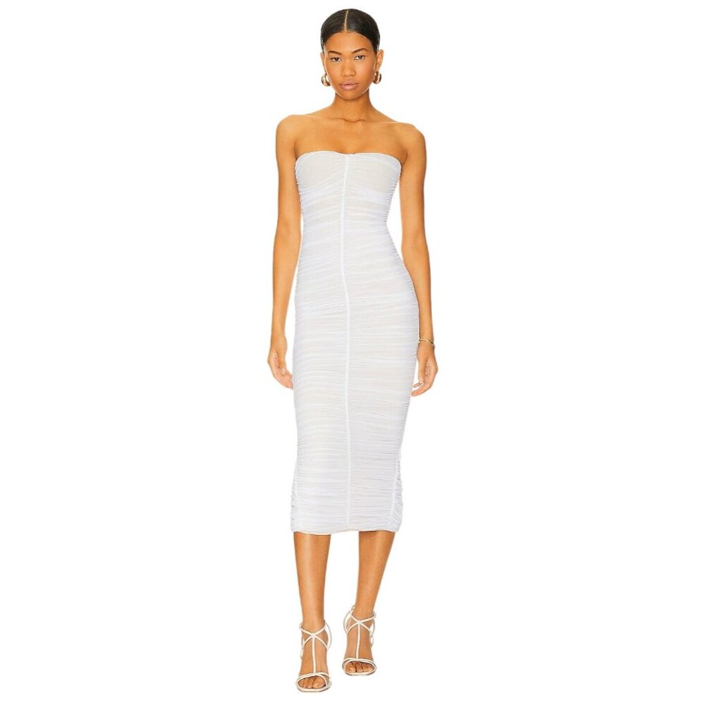 Nookie Zen Mesh Midi Dress in White Small New Womens Strapless Tube Ruched